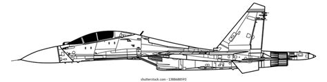 Sukhoi Su Flanker Outline Vector Drawingのベクター画像素材ロイヤリティフリー Shutterstock