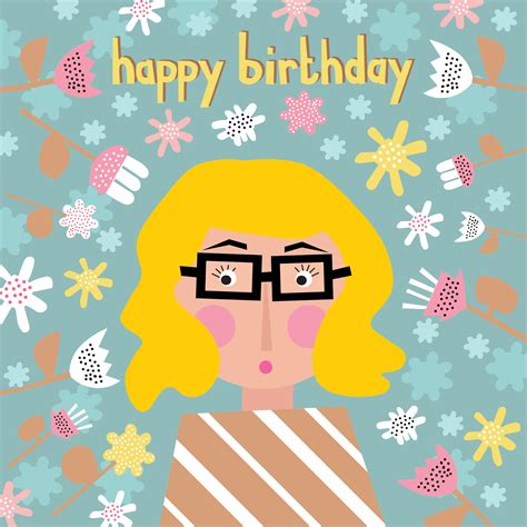 Happy Birthday Blonde Girl With Specs Fiona Wilson Prints