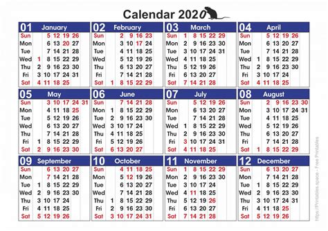 Free Printable 2020 Calendar United States Free Printables