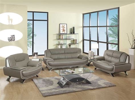 405 Modern Living Room Set In Grey Leather By Ufg