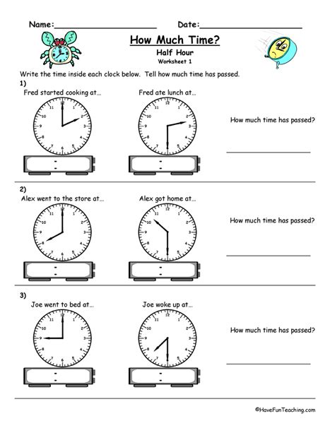 Telling Time Worksheet To The Half Hour Have Fun Teaching