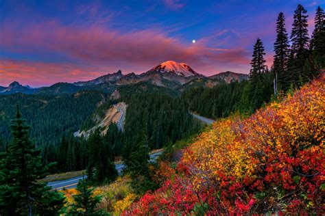 Nature Sunset Mountains Sky Clouds Forest Park Trees