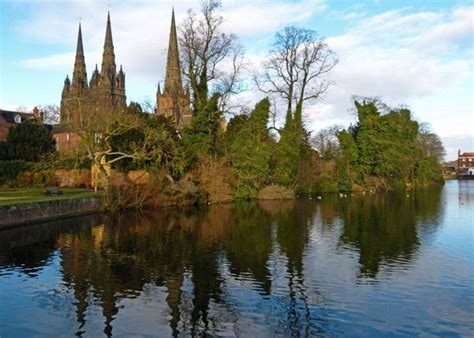 Lichfield Cathedral Reflected In Minster Pool Herefordshire Minster