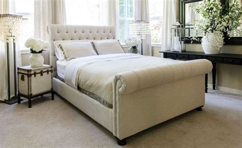 Cream 5ft King Size Chenille Bed Frame Sleigh Bed 6 Colours