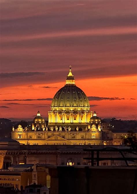 Sunset Over Basilica Di San Pietro Vatican Vatican Vatican City