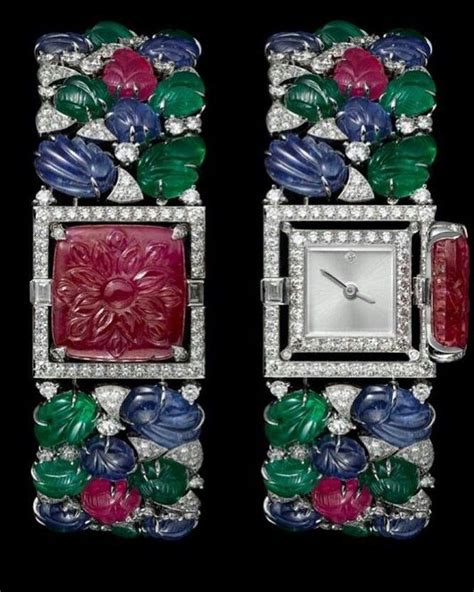 Cartier Tutti Frutti Watch With Carved Ruby Emeralds Sapphires And