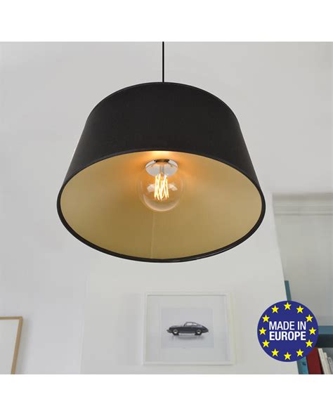 Ceiling Lamp 48cm Cotton Lampshade Black And Gold Finish E27 100w