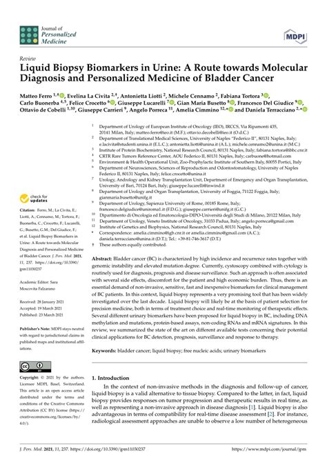 PDF Personalized Medicine Liquid Biopsy Biomarkers In Urine A Route Towards Molecular