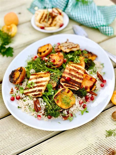 A barley couscous salad with chipotle halloumi and any grilled fruits would make a beautiful christmas dish too, don't you agree? Herby Barley Couscous with Chipotle Halloumi and Grilled ...