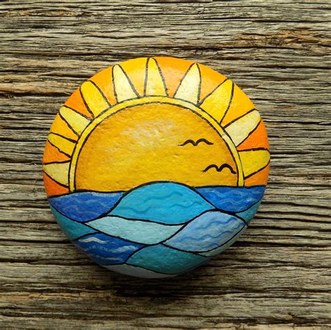 Sunset River Hertford Hand Painted Rock Art And Collectibles Painting