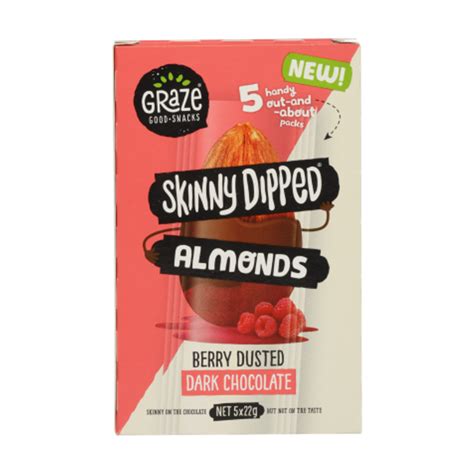 graze skinny dipped berry dusted dark chocolate almonds 5 x 22g snack packs kiwi kitchen