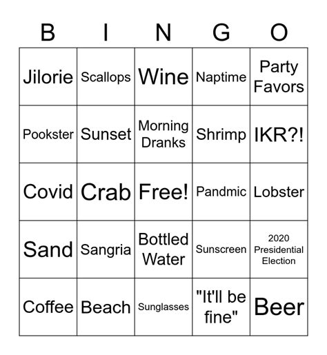beach bitches 2020 bingo card