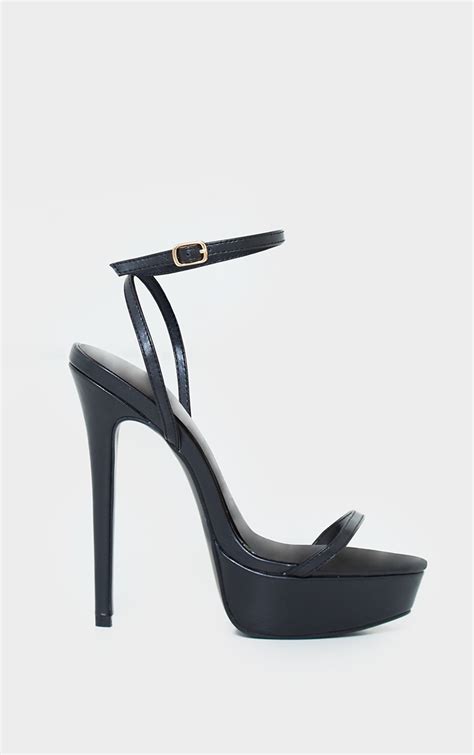 Black Pu Platform Strappy High Heels Shoes Prettylittlething Aus