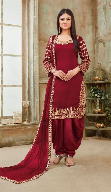 Red Georgette Kurta Palazzo And Dupatta With Sequence Embroidery Work And Digital Print For