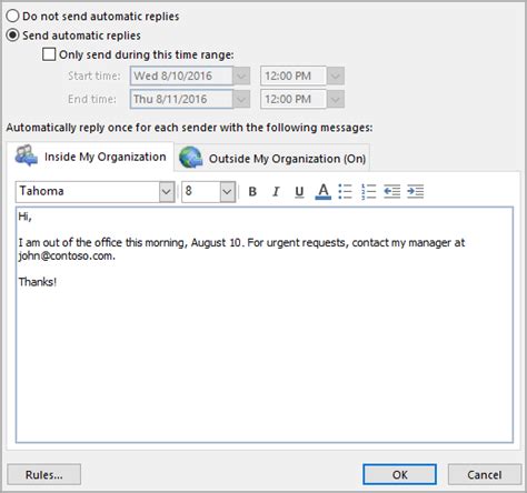 Automatic Reply Vacation Message Penno365 Outlook For Windows Arts
