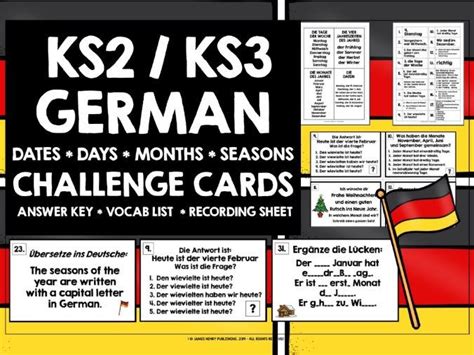 German Dates Days Months Seasons Challenge Cards Teaching Resources