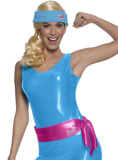 Workout Barbie Costume Womens 80s Exercise Barbie Doll Costume