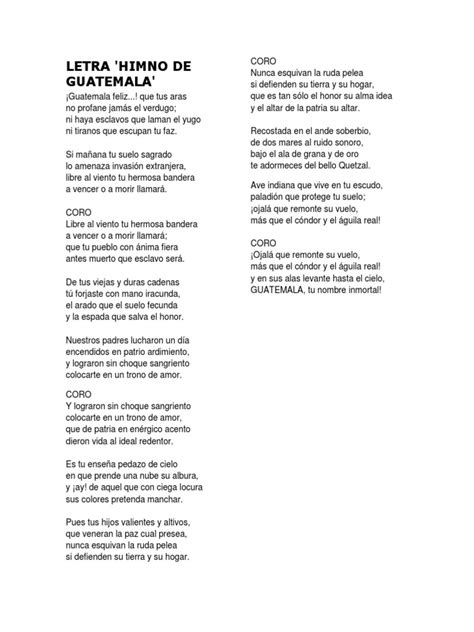 Letra Del Himno Nacional De Guatemala Pdf