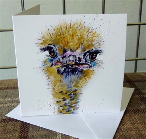 Ostrich Greetings Card Bird Art Watercolour Card Blank Etsy