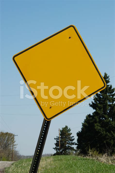 Blank Yellow Safety Road Sign With Sky Stock Photo Royalty Free