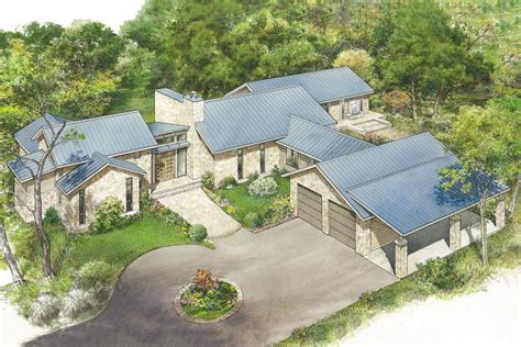 Contemporary Hill Country House Plan With Split Bedrooms 2 Car Garage