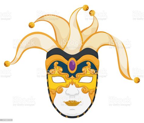 Golden Volto Mask Decorated With Jester Crest For Carnival Season Stock Illustration Download