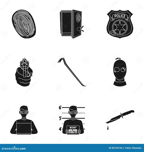 Crime Set Icons In Black Style Big Collection Of Crime Symbol Stock Vector Illustration Of