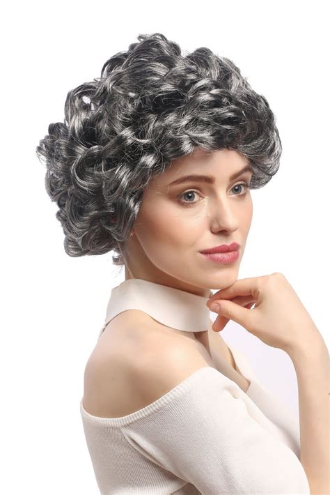 Lady Party Wig Halloween Fancy Dress Grey Curls Full Volume Granny Old