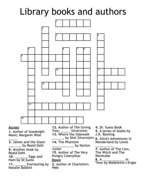 Library Books And Authors Crossword Wordmint