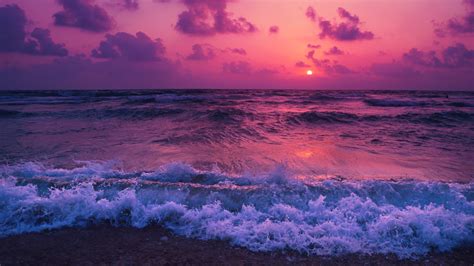Download 3840x2160 Ocean Sunset Waves Foam Beach Wallpapers For Uhd Tv Wallpapermaiden