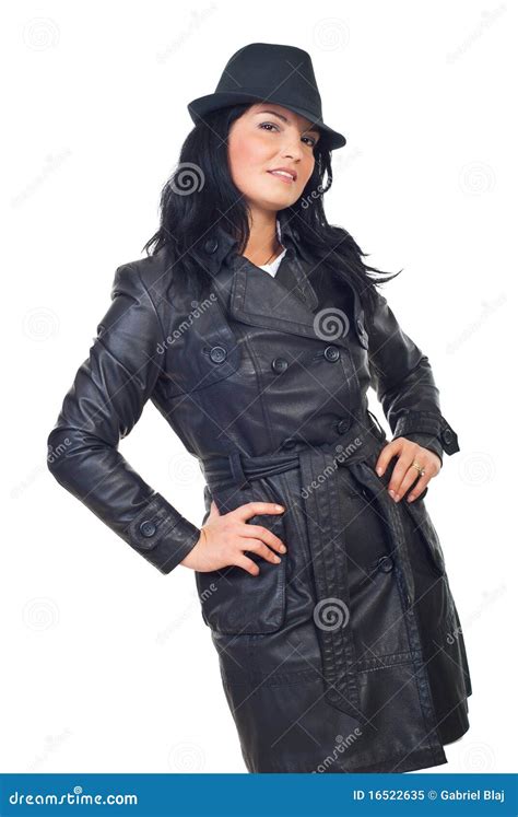 Beautiful Detective Woman In Leather Stock Image Image Of Clothing