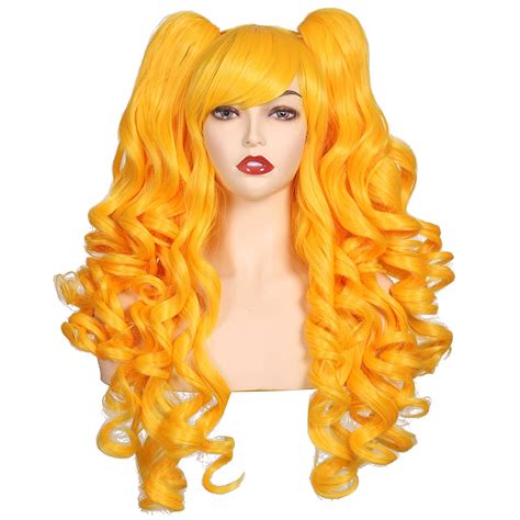 Colorground Long Curly Cosplay Wig With 2 Ponytails Yellow For Sale