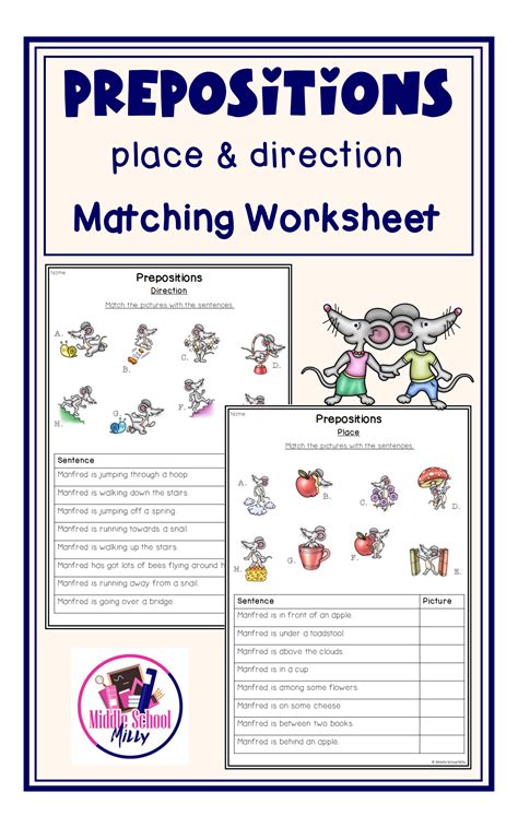 Prepositions Place And Direction Matching Worksheets