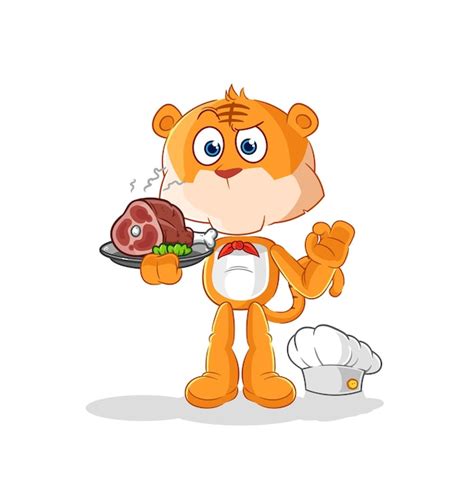 Premium Vector Tiger Chef With Meat Mascot Cartoon Vector