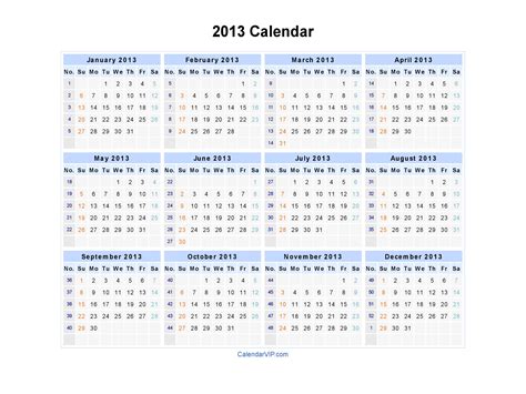 2013 Calendar Blank Printable Calendar Template In Pdf Word Excel