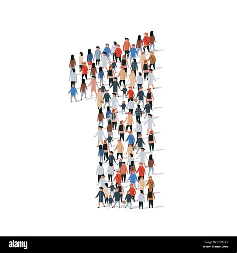 Large Group Of People In Number 1 One Form Vector Illustration Stock