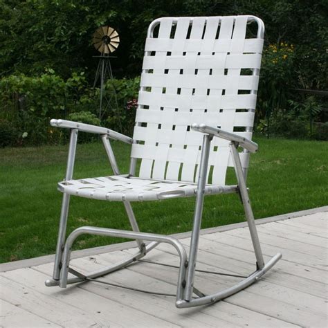 Vintage Aluminum White Webbed Folding Rocker Rocking Lawn Patio Outdoor Chair Home And Garden
