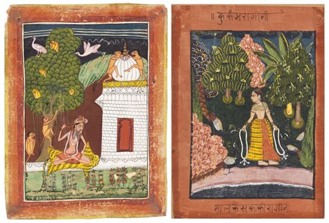 Two Illustrations From A Ragamala Series Gauda Malhar Raga And Kakhuba