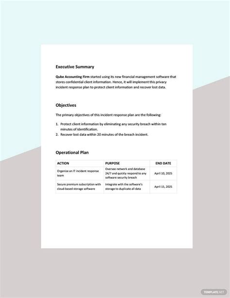 Privacy Incident Response Plan Template Google Docs Word Apple