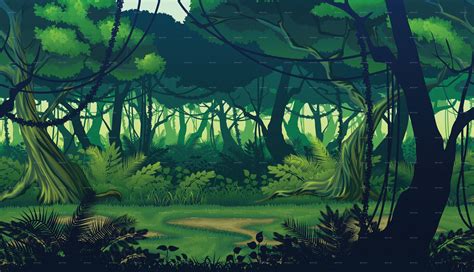 Horizontal Seamless Background With Deep Jungle Jungle Art Jungle