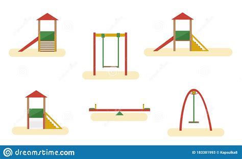 Kids Playground Elements With Slide And Swing Stock Vector
