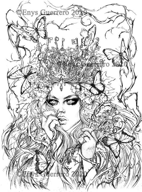 Forest Keeper Coloring Page Goth Fantasy Printable Etsy France