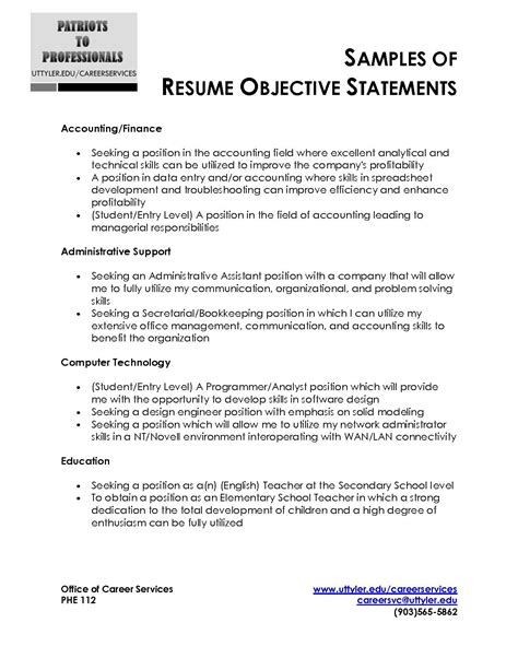 Examples Of Great Resume Objective Statements Resume Objective
