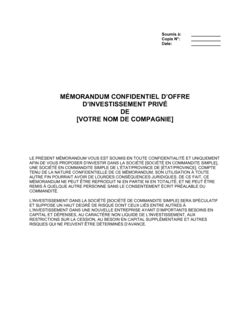 Mémorandum confidentiel d'offre d'investissement privé  Modèles