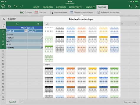Excel Tabellen auf dem iPad formatieren