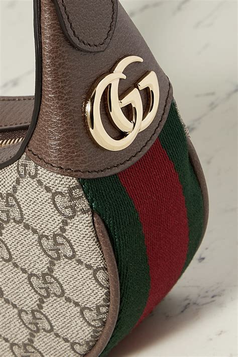 Gucci Ophidia Mini Webbing Trimmed Textured Leather And Printed Coated