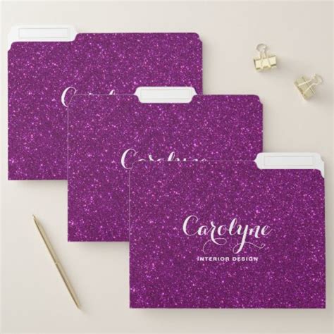 Chic Faux Purple Glitter Personalized File Folders Zazzle