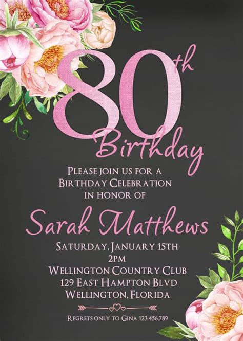 Invitación De Cumpleaños 80 Cualquier Edad Adultos Por 3peasprints