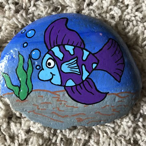 Purple Fish Painted Rock Rockpainting Paintedrocks