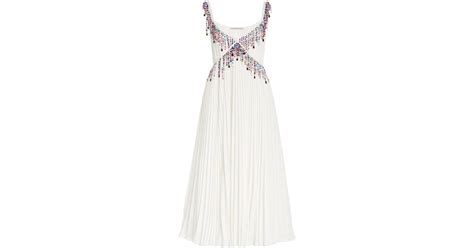 christopher kane bead trimmed pleated georgette midi dress in white lyst